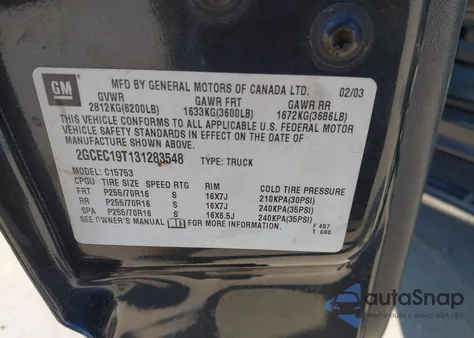 2003 Chevrolet Silverado 1500 Ls из США, поврежденный, VIN 2GCEC19T131283548